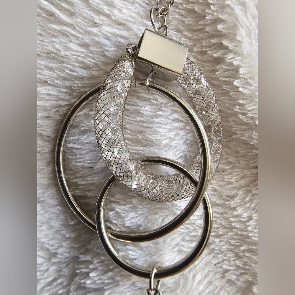 Metallic Multi-Ring Pendant Tassel Necklace - 32 inch necklace - Picture 2 of 3